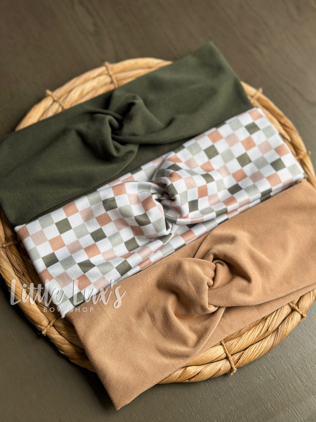 BOHO CHECK | OLIVE | DARK TAUPE - Twist Headbands