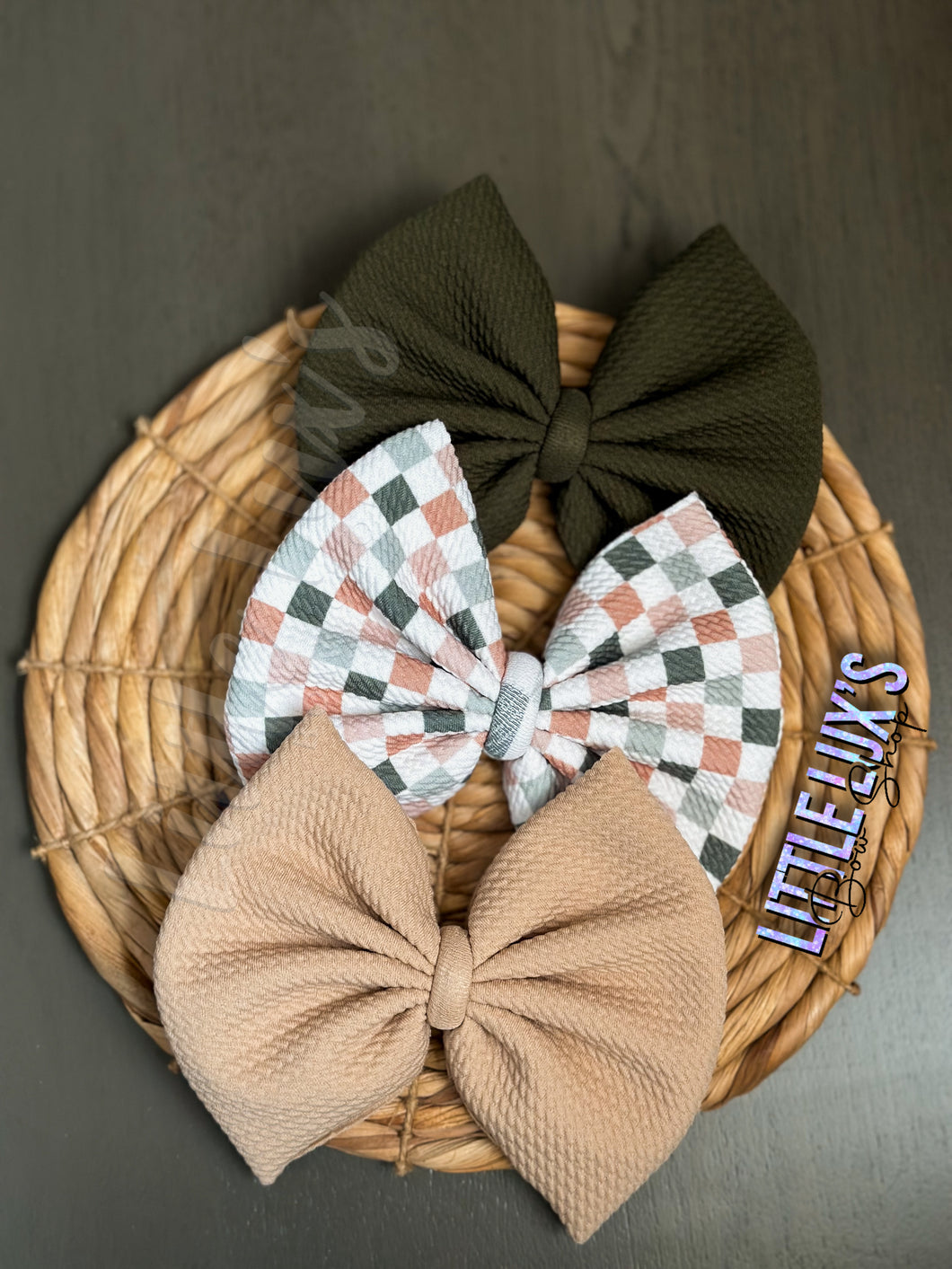 BOHO CHECK | OLIVE | STONE - BOWS